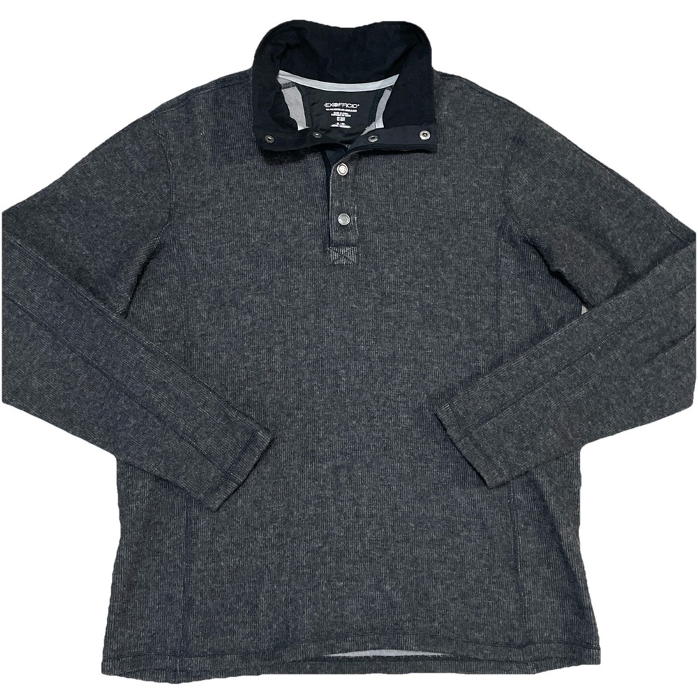ExOfficio Gray Snap Front Pullover Wool Blend Men XL Fleece Jacket